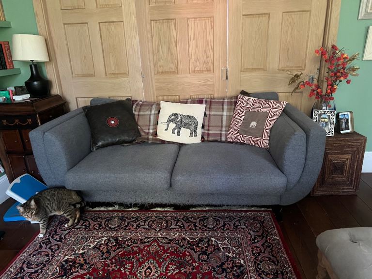 Comfortable Grey Fabric 3 Seater Sofa – Good Condition