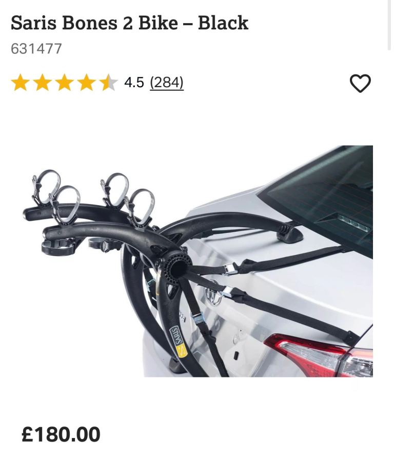 Saris Bones 2 Bike Car Rack – Black, BRAND NEW