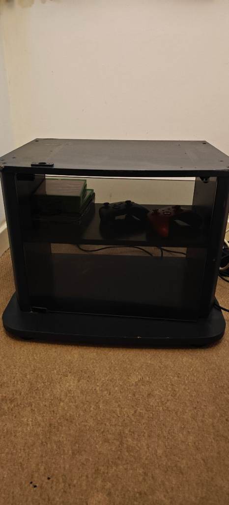 Black Metal TV Stand with Storage Shelf – Good Condition