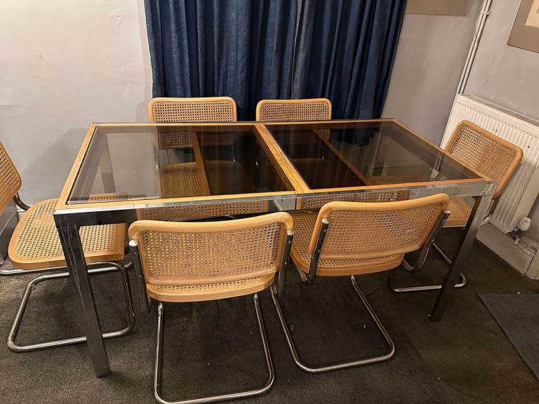 image for Extendable Glass Dining Table + 6 Wicker (Cesca-Style) Chairs - Only £100!
