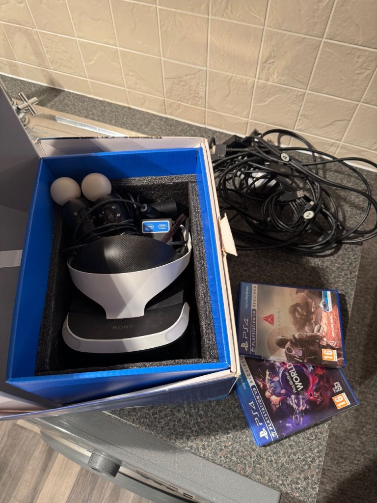 Sony PlayStation VR Headset with Games and Accessories – Good Condition