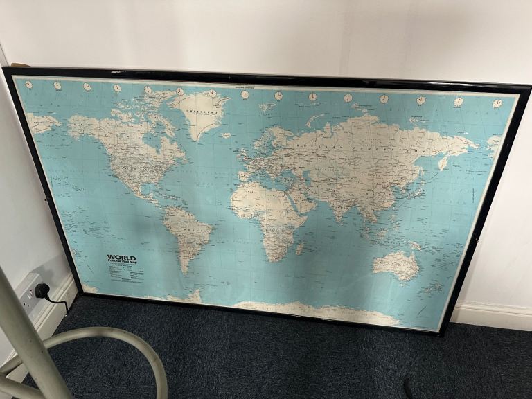 Large world map picture frame - black frame 