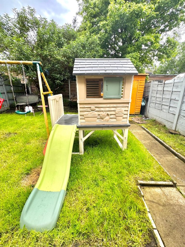 Kids Outdoor Playhouse with Slide – Fair Condition