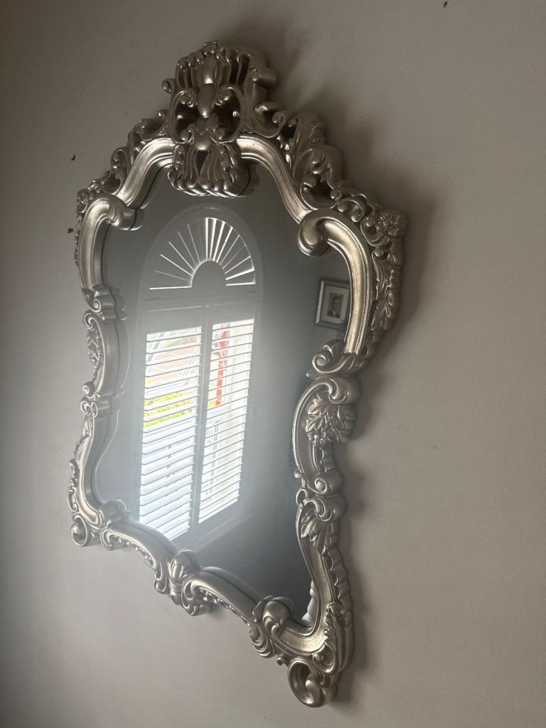 Large Ornate Silver Wall Mirror, Very Good Condition