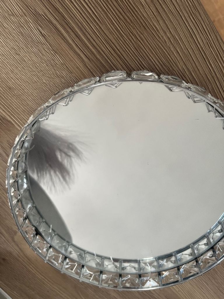 Mirror tray and vase and grey flowers 