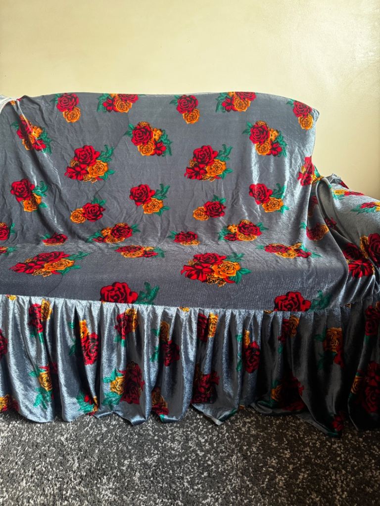 Floral Handstitched Grey Velvet Settee Covers