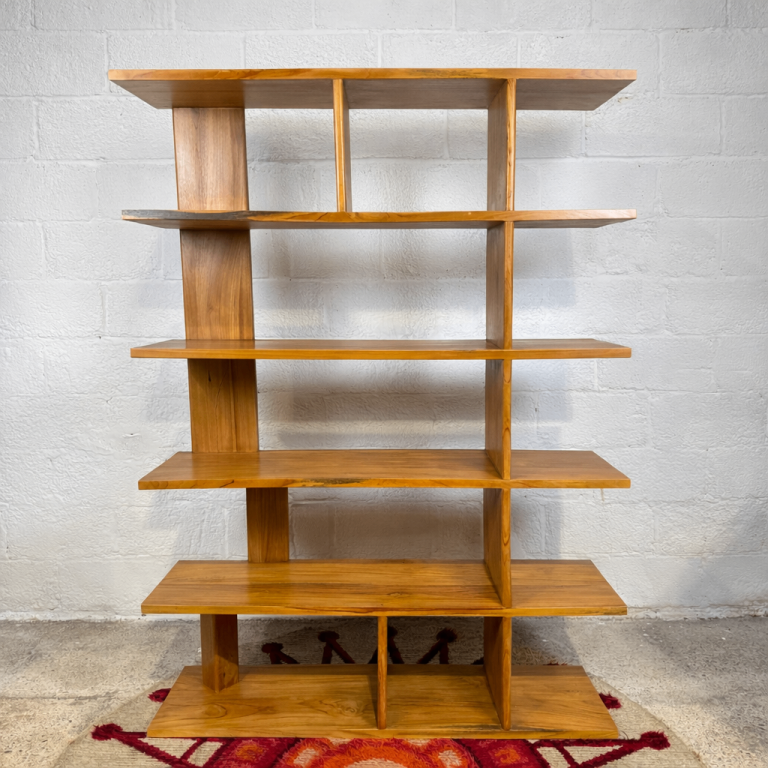 Large Mid-Century Elm Shelving Unit Room Divider Vintage Scandinavian Style