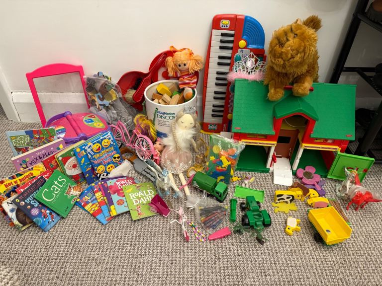 Big toys bundle - farm house, bricks, books etc.