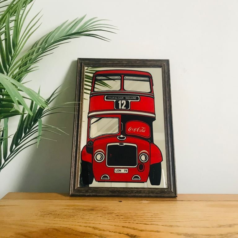 Vintage 70s London bus Coca Cola mirror - graphic collectible memorabilia