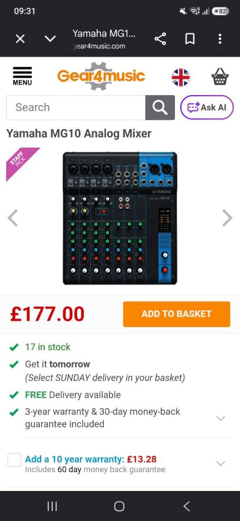 Yamaha MG10 Analog Mixer – NEW, Unused