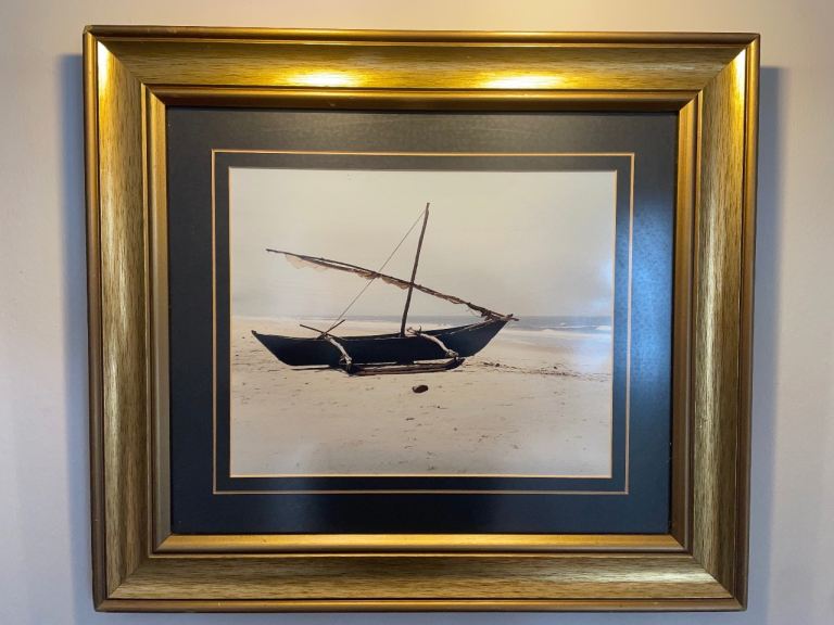 Large Gilt Framed Picture of an old boat