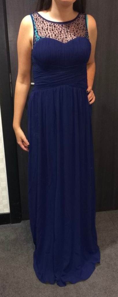 Bridesmaid dress Size 8 in Navy blue with bead and mesh front chiffon maxi dress