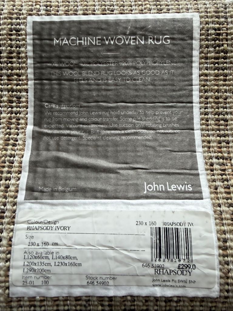 Reduced even more! Ivory 40% wool 5cm long pile rug from John Lewis cost £299