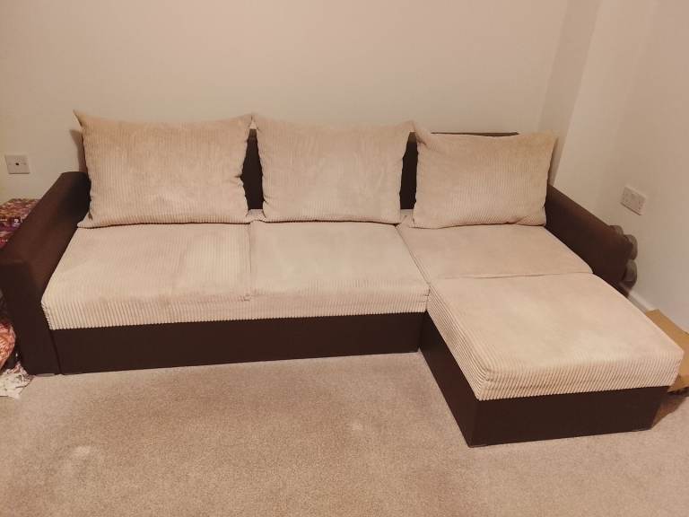 Small corner corduroy sofa bed with storage 