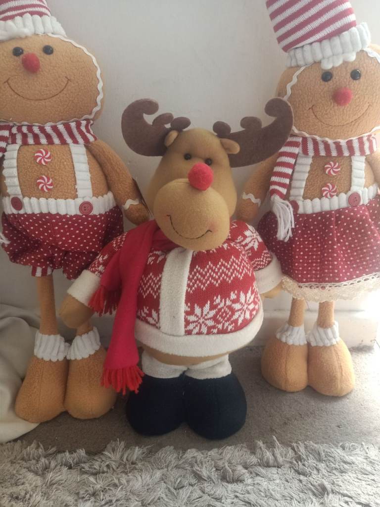 Christmas Gingerbread and Reindeer Plush Decorations - As Good As New