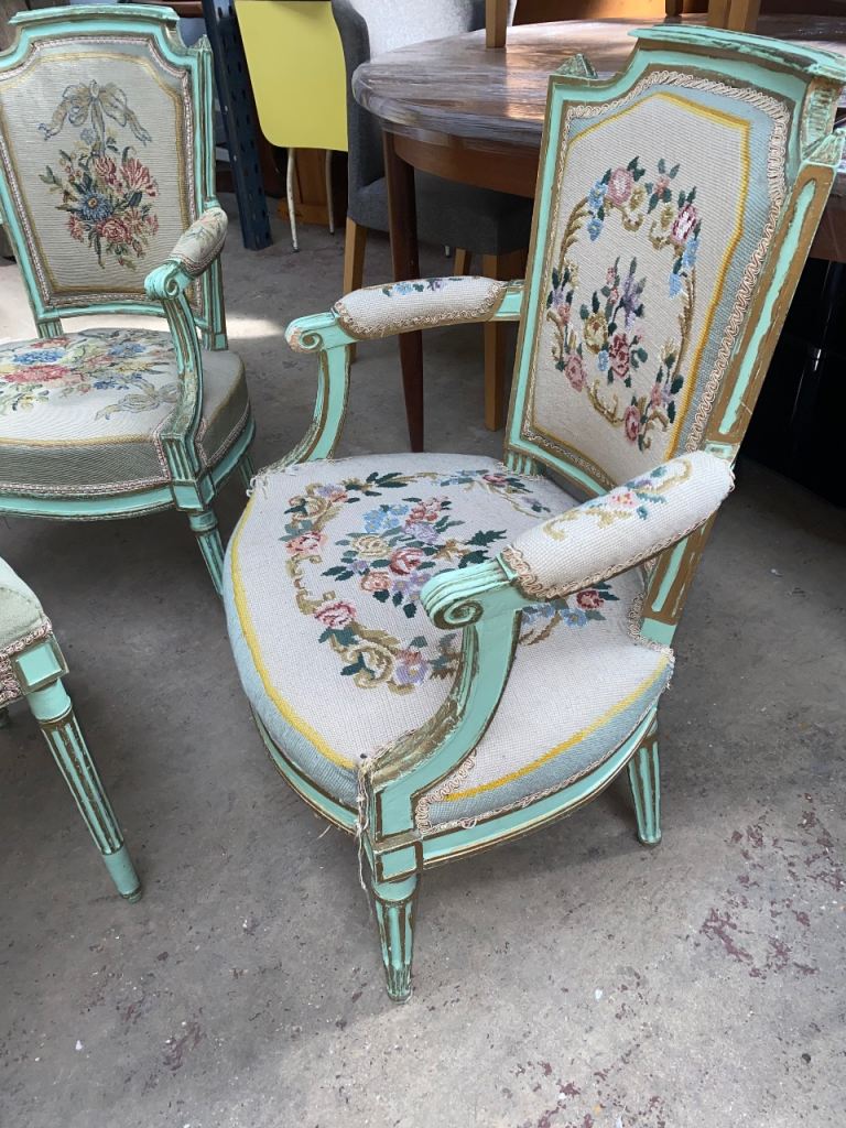 TWO QUEEN ANNE FABRIC CHAIRS & MATCHING STOOL GREAT PRE-LOVED CONDITION ,FREE LOCAL DELIVERY