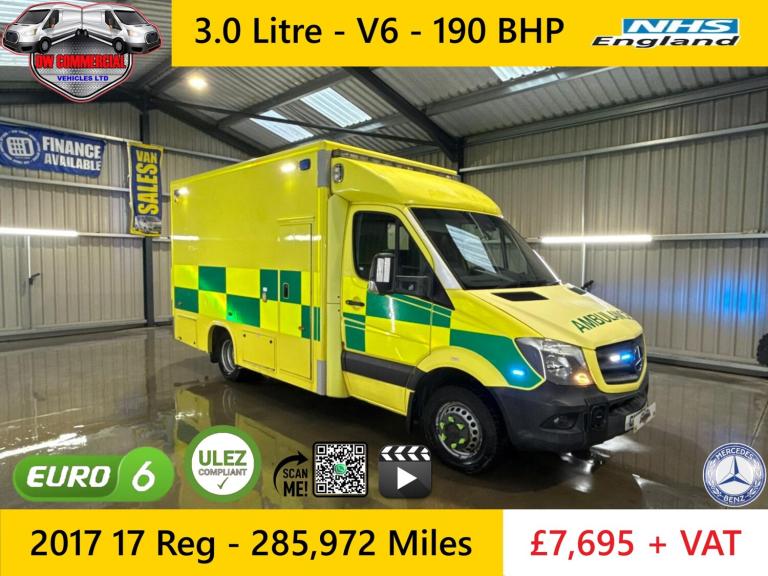 2017 17 Reg MERCEDES-BENZ SPRINTER 519 CDI MWB Ex-Ambulance Service + VAT