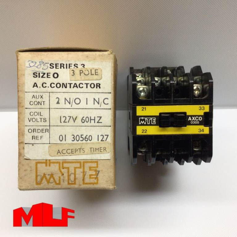 MTE AXC0 Contactor, 3 Pole plus 2 x N/O & 1 x N/C Auxiliary. 127v coil. 01.30560.127. ML Furnaces