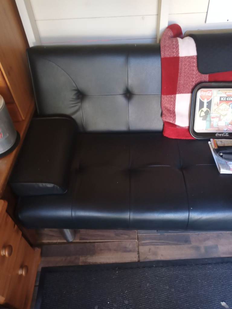 Black Faux Leather Double Sofa Bed, Good Condition