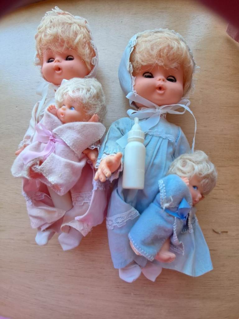 Pair of Vintage Baby Dolls with Clothes and Accessories - 1980's