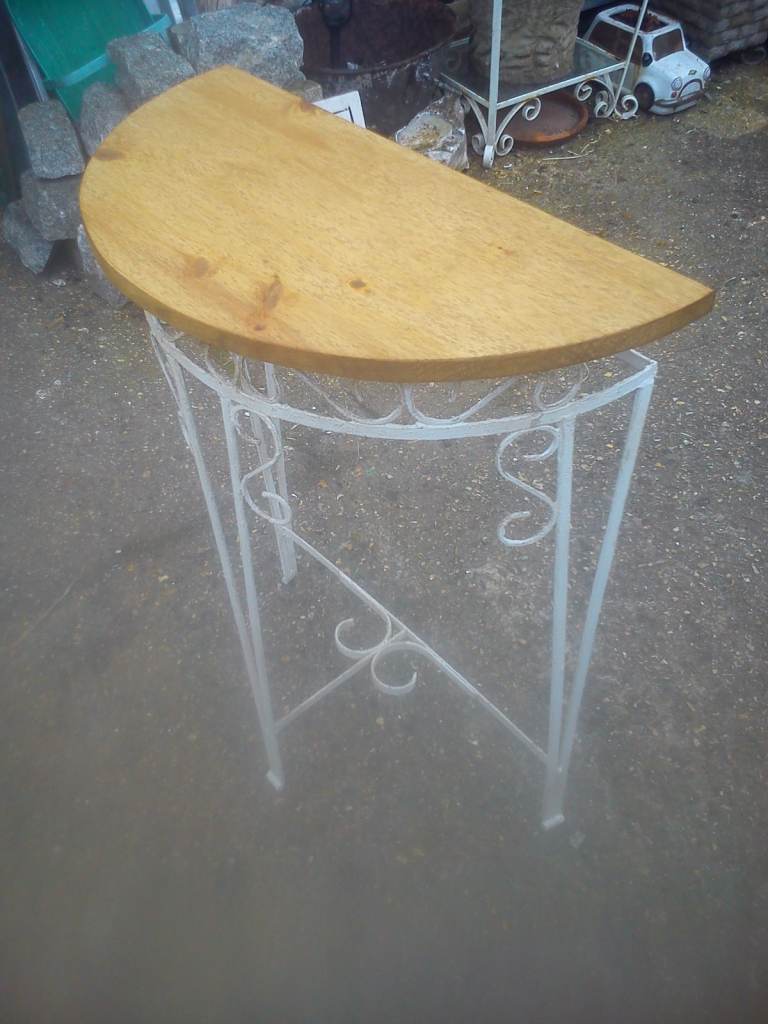 Vintage steel and pine console/conservatory table.