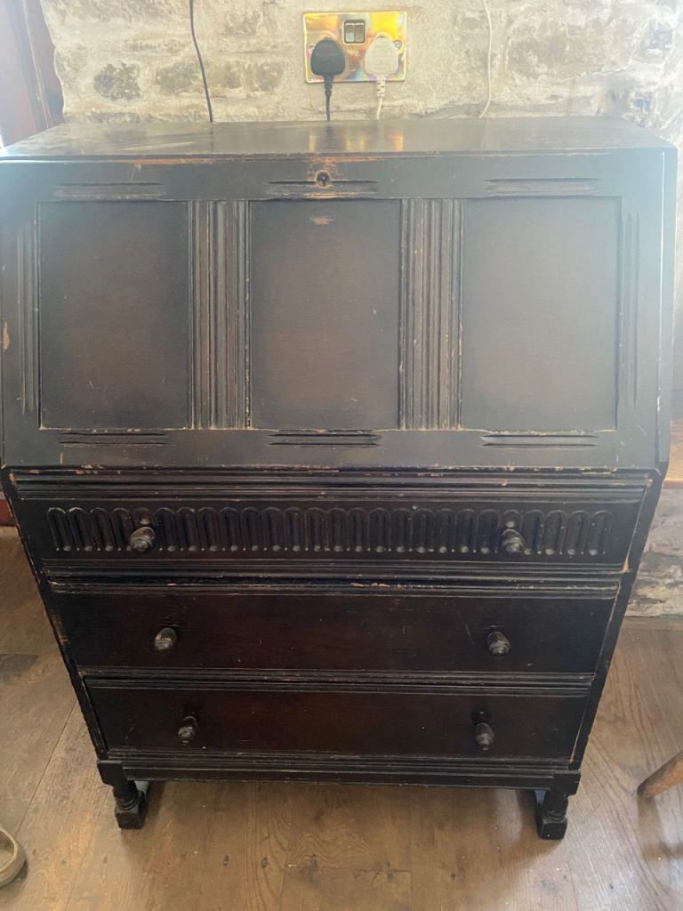Vintage Wooden Bureau Desk with Drawers – Fair Condition