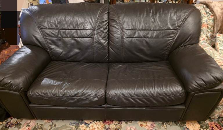 Brown Leather Sofa Bed – Good Condition, Comfortable