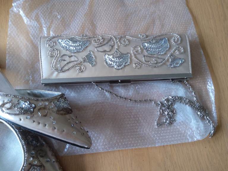 Victoria jayne size 6 hand embellished shoes , co ordinating clutch event wear