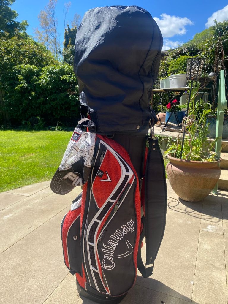 Full set of Ping and Titleist golf clubs with bag. 