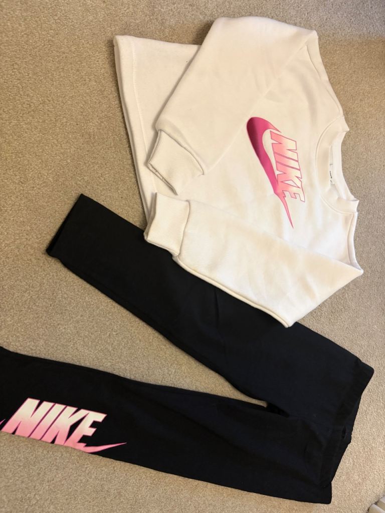 Nike Kids White Sweatshirt and Black Leggings Set