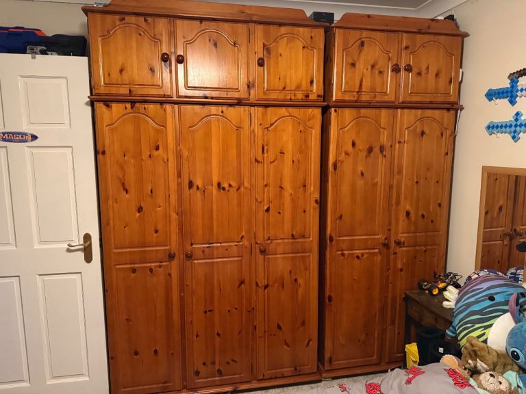Large Solid Pine Wardrobe Set with Top Boxes