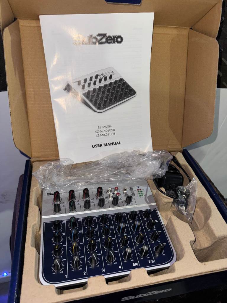 SubZero SZ-MIX08USB 8-Channel USB Audio Mixer/Interface - Never Used!