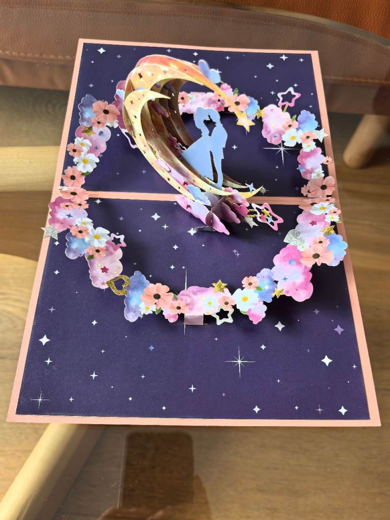 ✨ One-of-a-Kind 3D Pop-Up Card – Moonlit Romance in Bloom 🌙💖