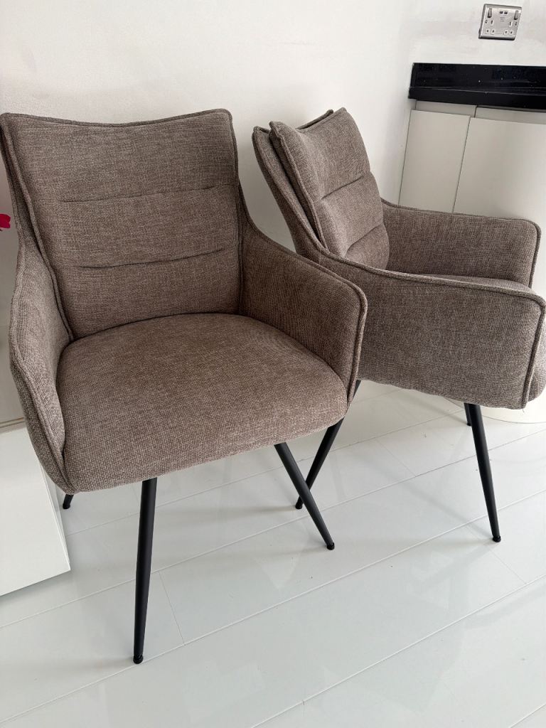 Pair of Fabric Dining / Accent Chairs – Brown