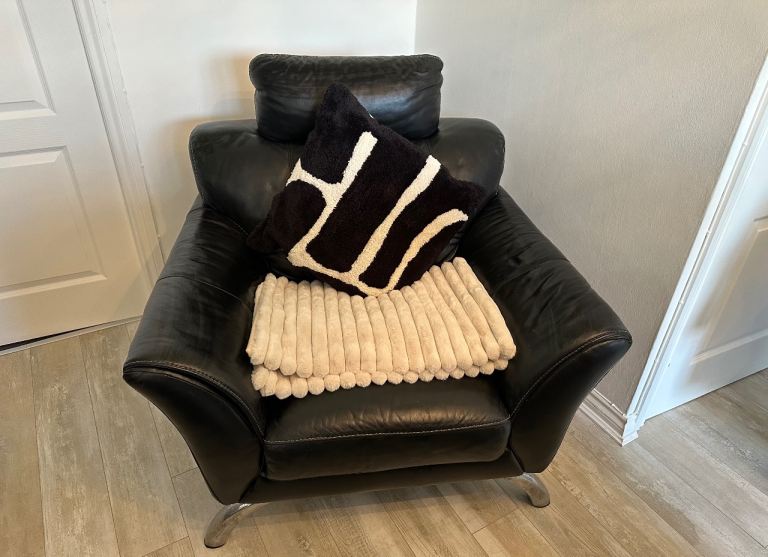 Dfs real leather sofa , 1 armchair & footstool 