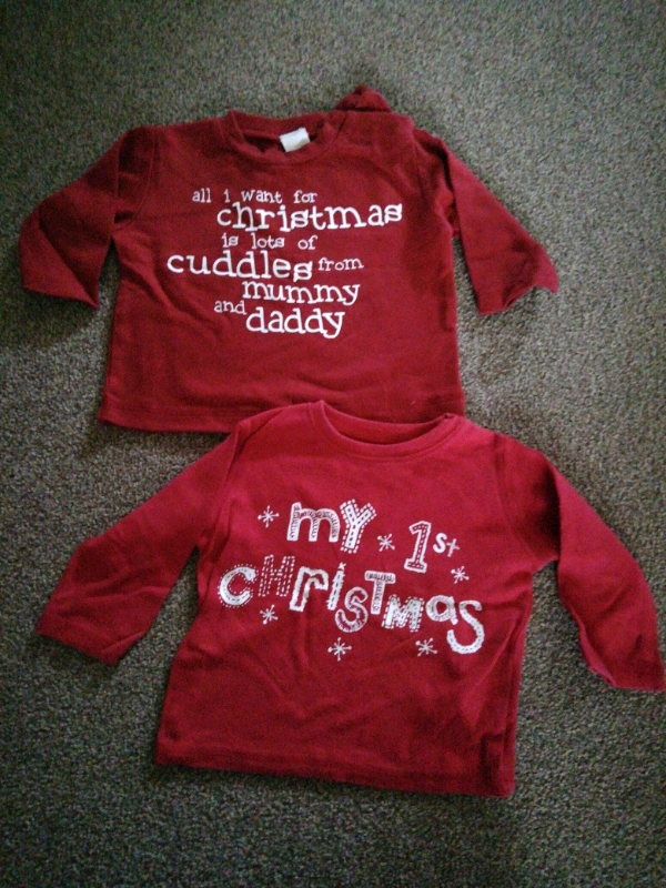 2 x Baby's First Christmas t-shirts age 3-6 months 