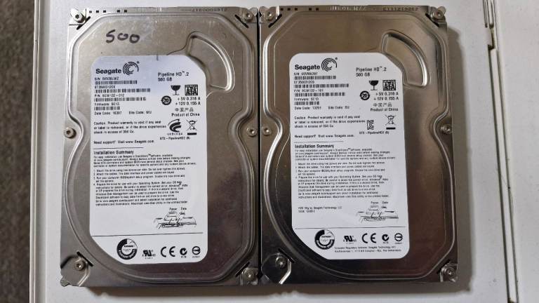 2x Computer hard drives 3.5 inch 500GB Sata