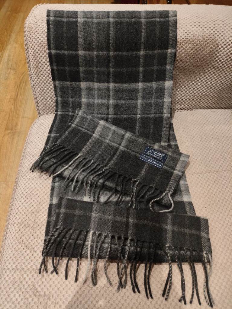 LOCHMERE BUCHANAN GREY TARTAN CASHMERE SCARF