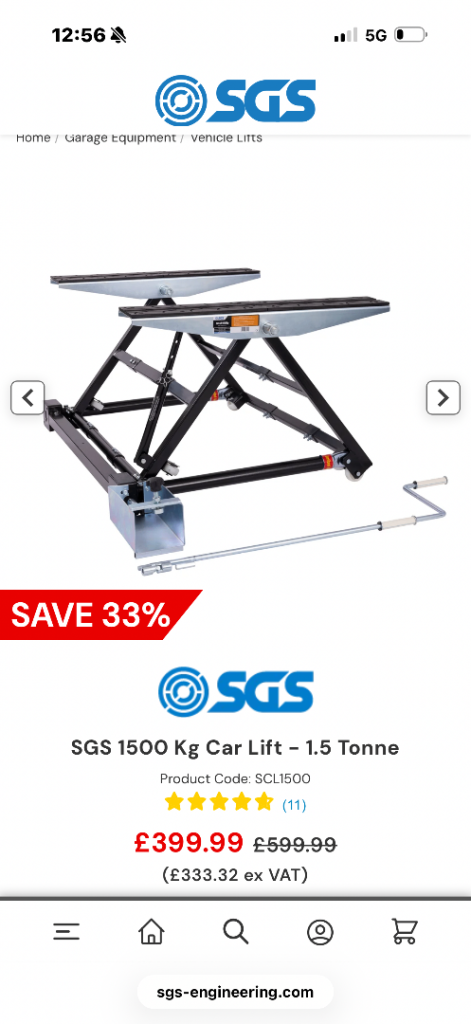 SGS 1500 Kg Car Lift - 1.5 Tonne, Brand New