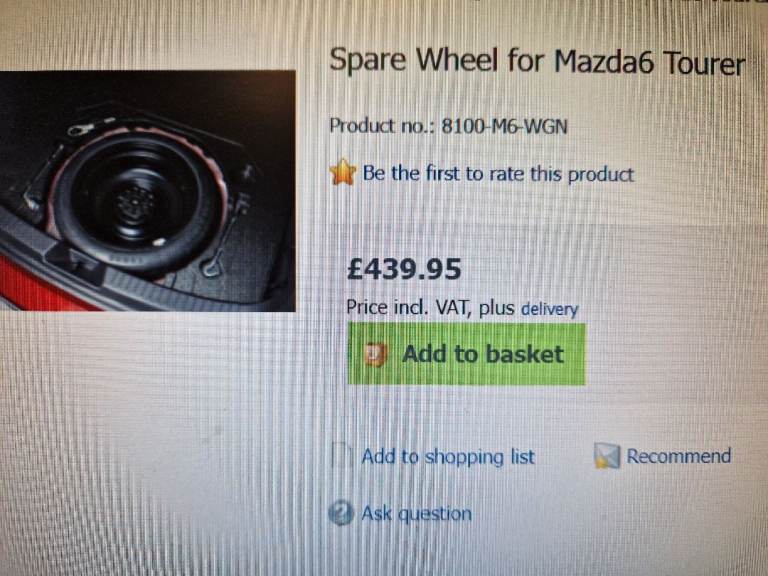 Mazda 6 tourer space saver 125/70 R 17