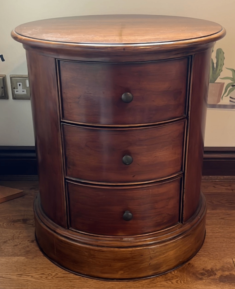 SOLD Beautiful Vintage Circular Wooden Table / Chest of 3 Drawers: Collection from Chelmsford Only!