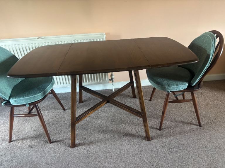 Ercol Wood Dining Table and Chairs Set - Brown Finish