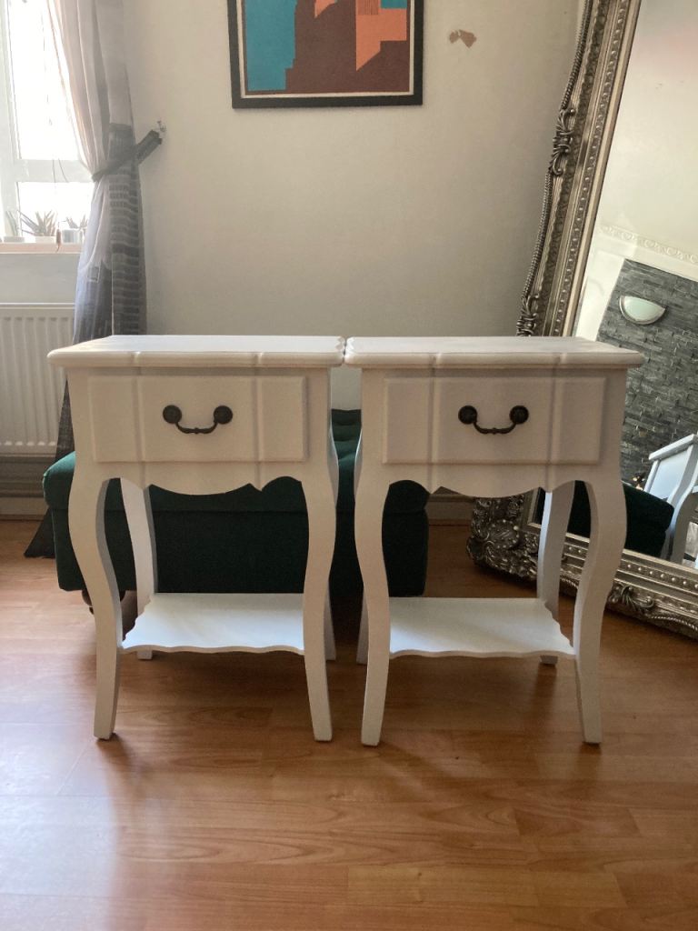 Juliette White Shabby Chic 1 Drawer Bedside Table x2 