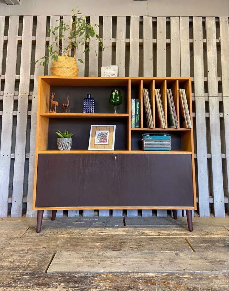 Danish oak large bookcase cabinet vintage retro mid century 