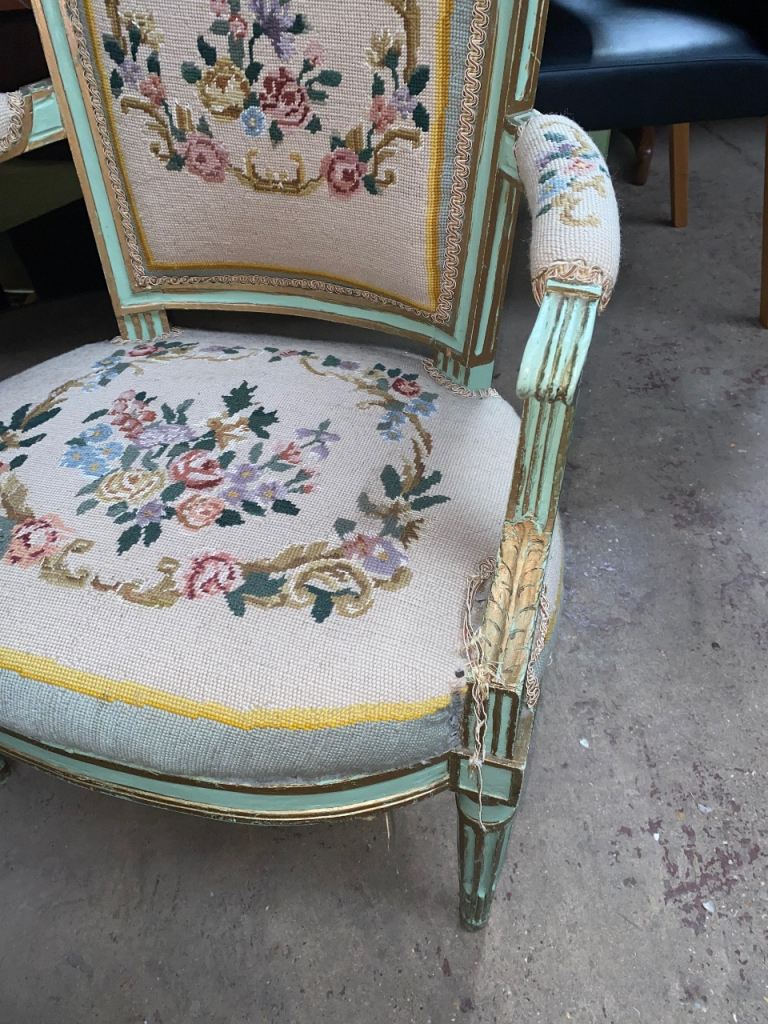 TWO QUEEN ANNE FABRIC CHAIRS & MATCHING STOOL GREAT PRE-LOVED CONDITION ,FREE LOCAL DELIVERY