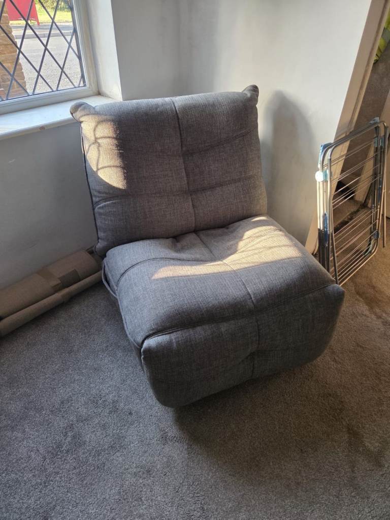 Two Comfy Grey reclining swivel/rocking chairs