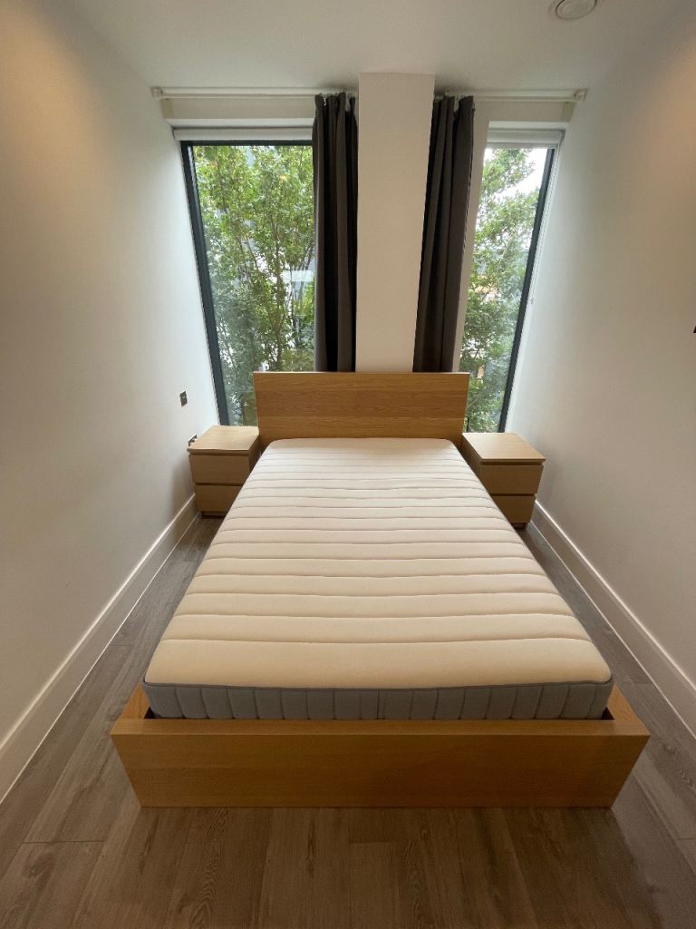 IKEA MALM — Double Bed, Mattress, Storage Drawers, Bedside Tables and Chest of Drawers