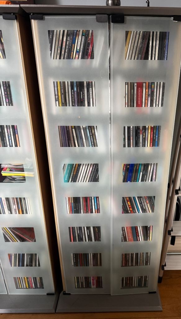 Glass door cabinets - books, CDs, DVDs