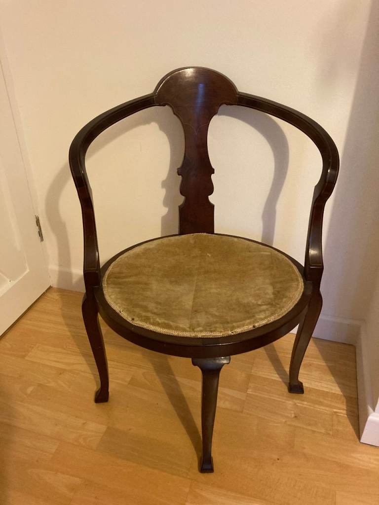 Rare Antique Edwardian Inlaid Tub Back Corner Chair, c1900s