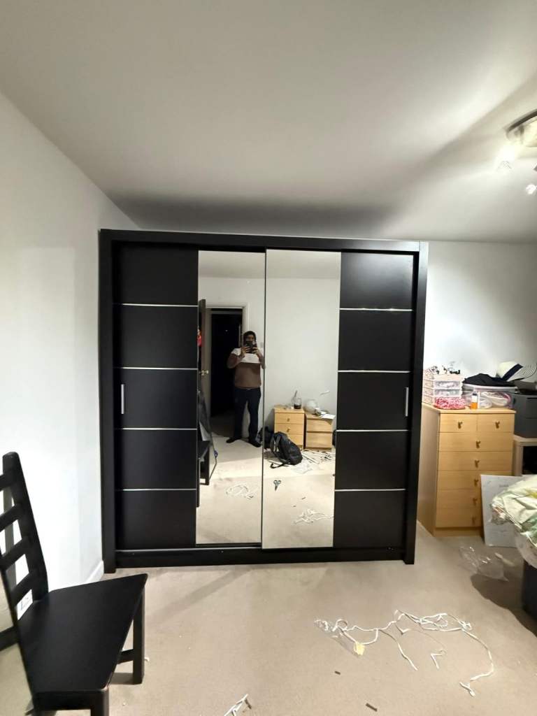 Black 203-cm Sliding Mirror 2 Door Wardrobe 